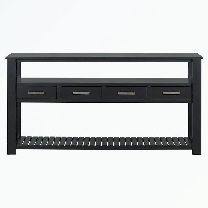Console avec 4 tiroirs et 2 étagères ouvertes en MDF et pin massif