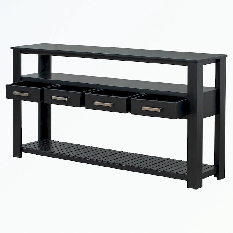 Console avec 4 tiroirs et 2 étagères ouvertes en MDF et pin massif