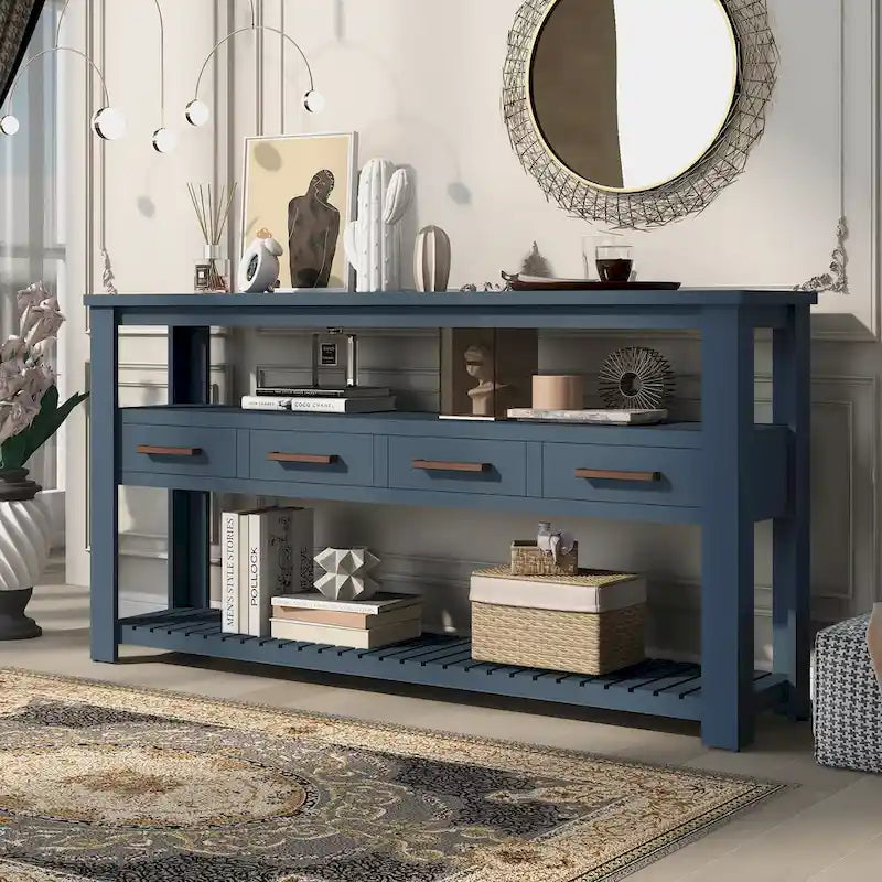 Console avec 4 tiroirs et 2 étagères ouvertes en MDF et pin massif