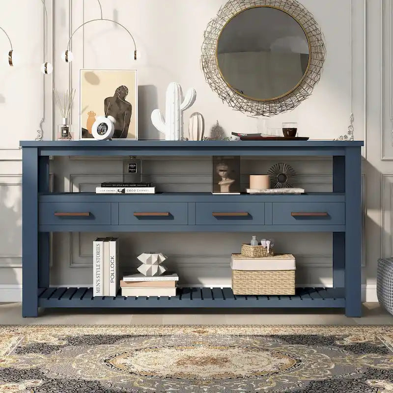 Console avec 4 tiroirs et 2 étagères ouvertes en MDF et pin massif