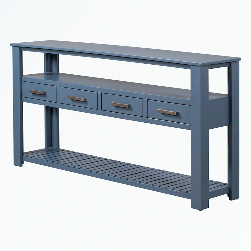 Console avec 4 tiroirs et 2 étagères ouvertes en MDF et pin massif