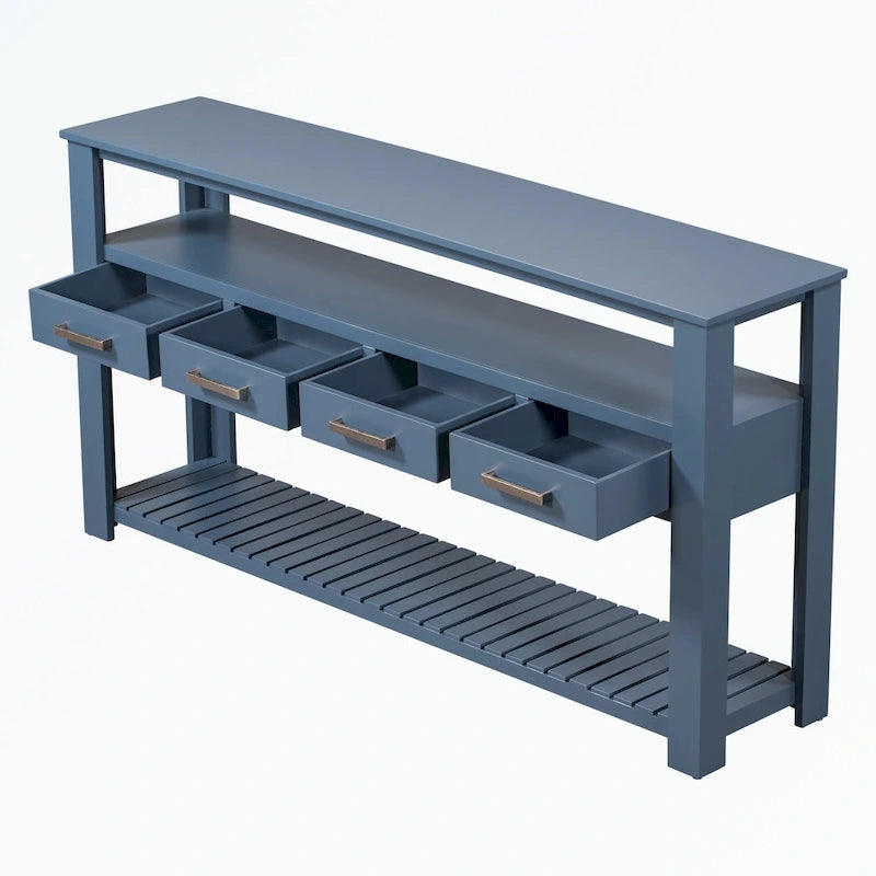 Console avec 4 tiroirs et 2 étagères ouvertes en MDF et pin massif