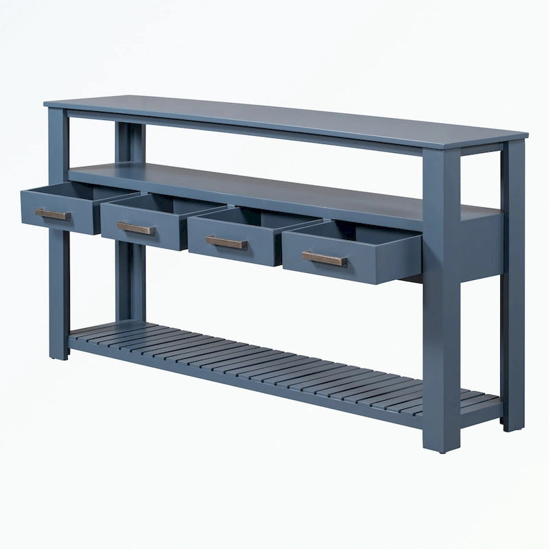Console avec 4 tiroirs et 2 étagères ouvertes en MDF et pin massif