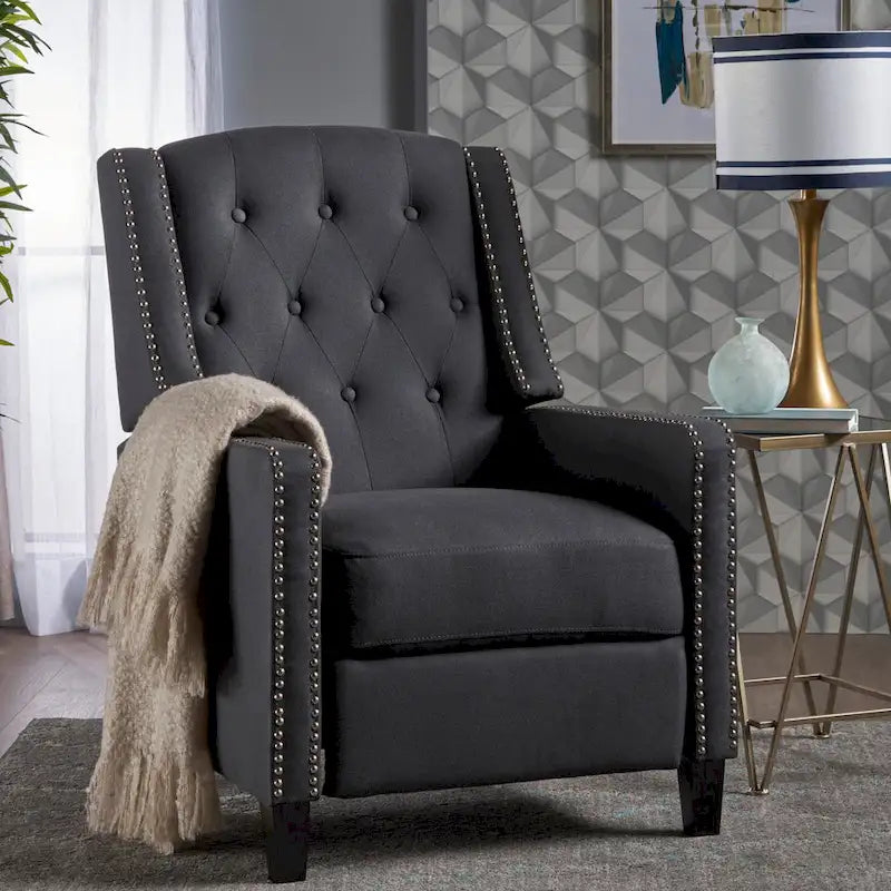 Fauteuil inclinable en tissu capitonné avec cadre en bois de bouleau