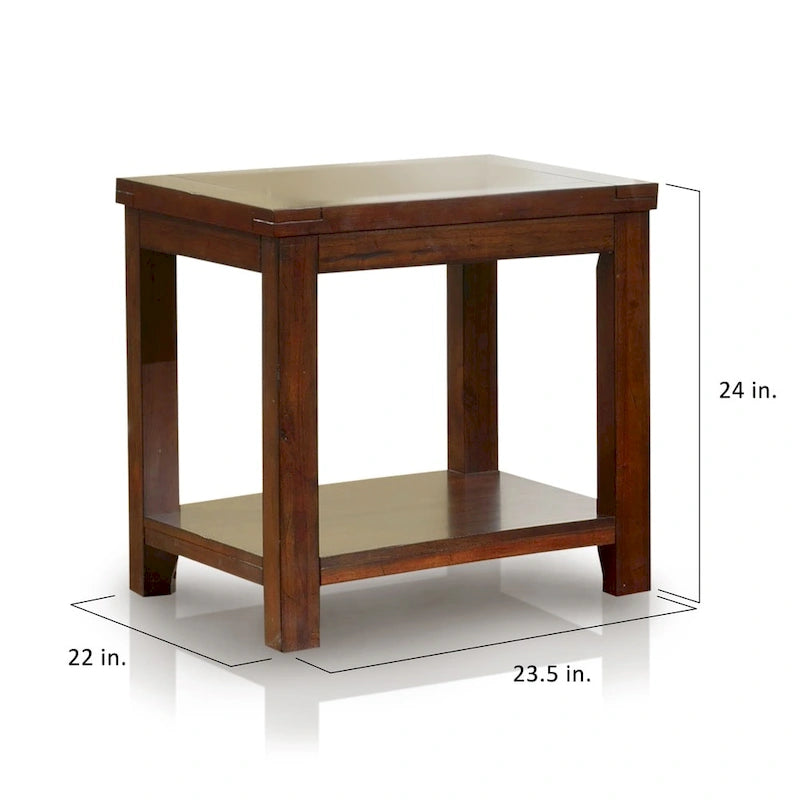 Table d'appoint transitoire en bois massif avec étagère inférieure ouverte — Finition cerise foncée