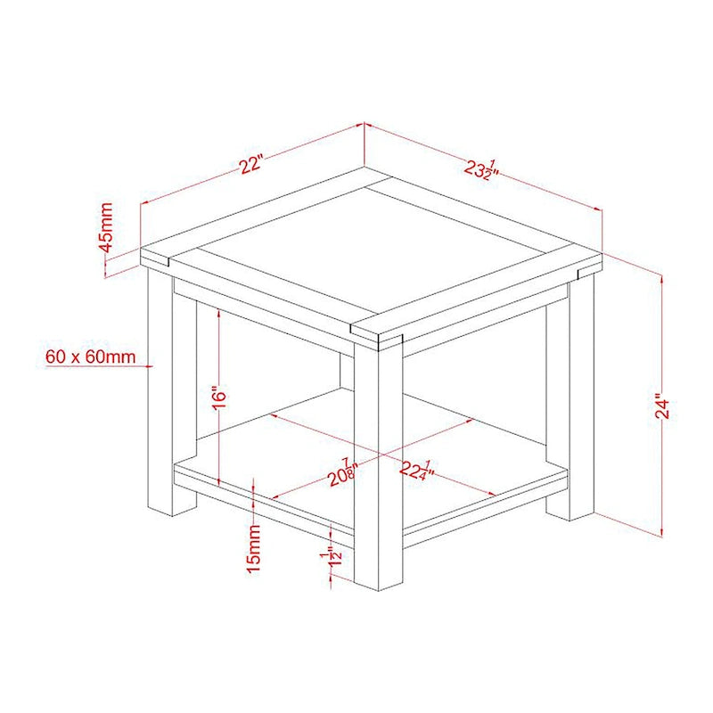 Table d'appoint transitoire en bois massif avec étagère inférieure ouverte — Finition cerise foncée
