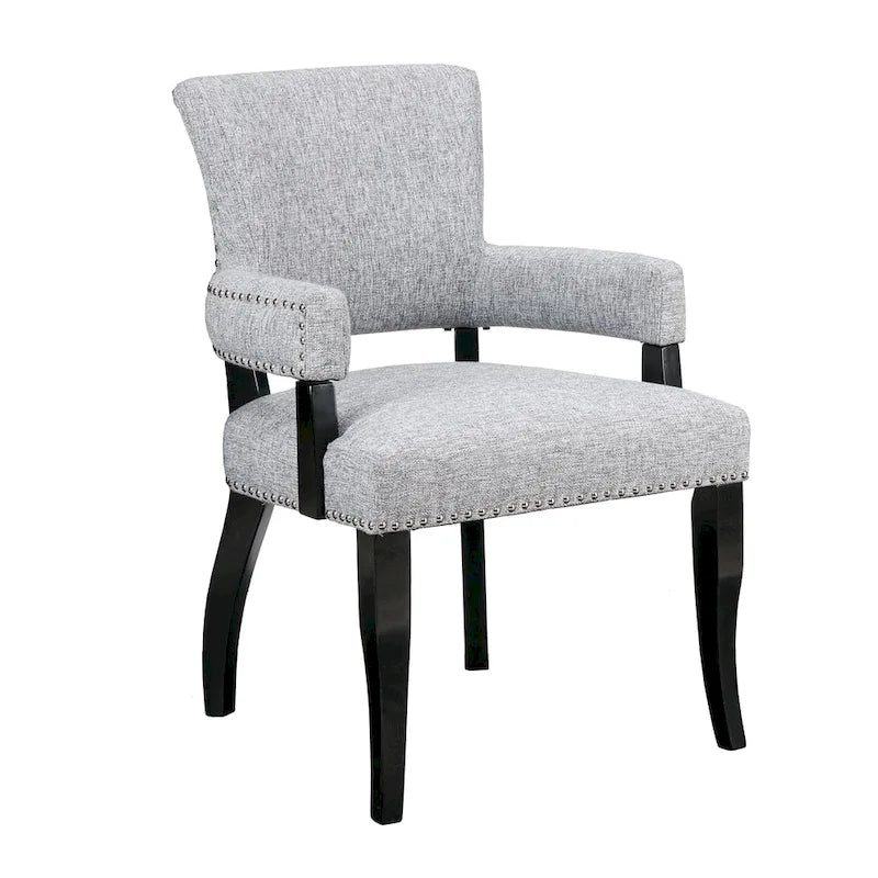 Chaise de salle à manger capitonnée avec accoudoirs, garniture cloutée et rembourrage en mousse haute densité — Cadre en bois d'hévéa