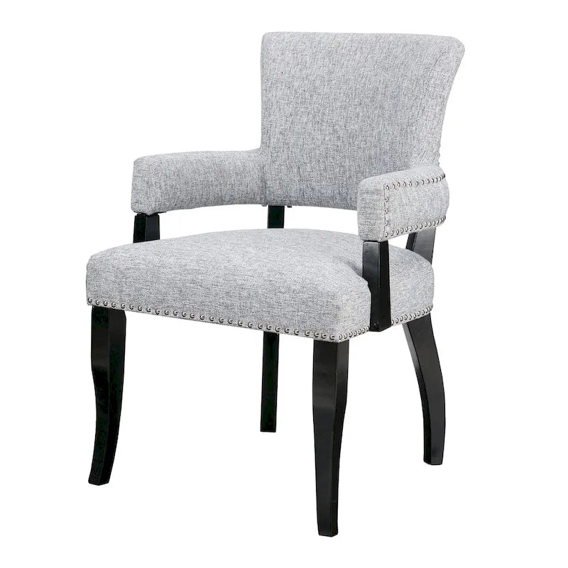 Chaise de salle à manger capitonnée avec accoudoirs, garniture cloutée et rembourrage en mousse haute densité — Cadre en bois d'hévéa