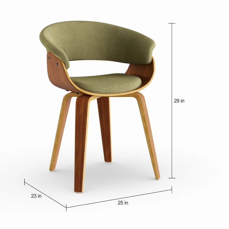Chaise d'appoint et de salle à manger tapissée style moderne du milieu du siècle avec pieds minces en bois — Plusieurs options de tissu