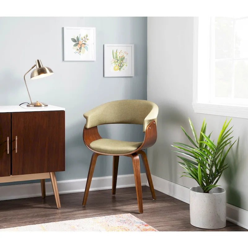 Chaise d'appoint et de salle à manger tapissée style moderne du milieu du siècle avec pieds minces en bois — Plusieurs options de tissu