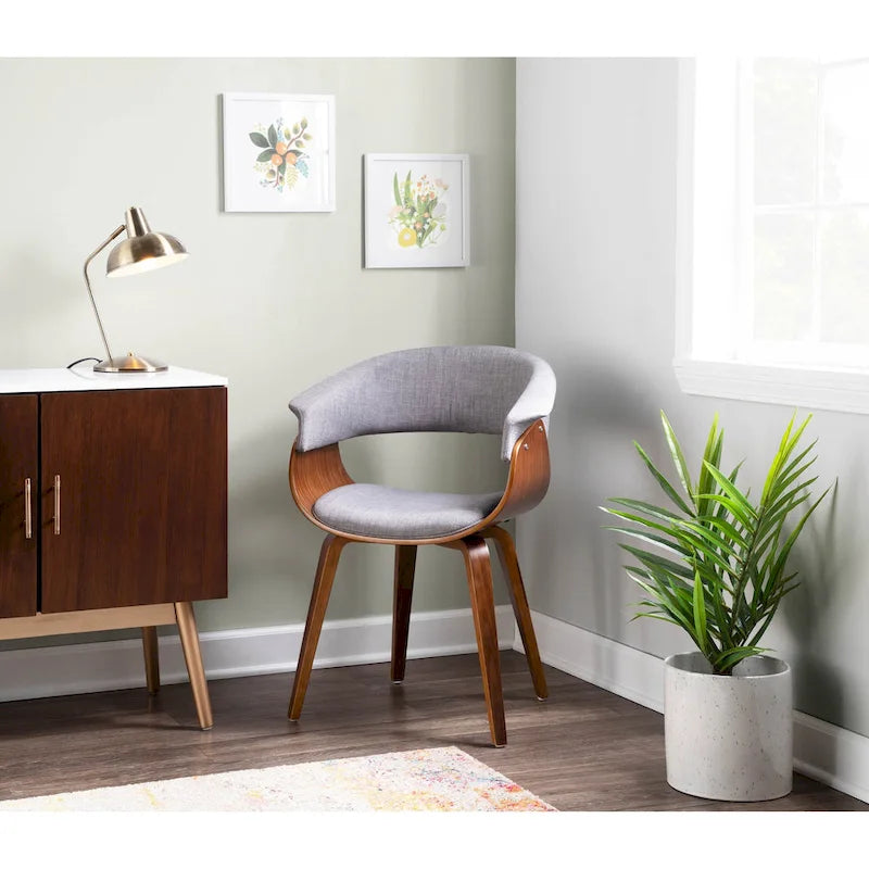 Chaise d'appoint et de salle à manger tapissée style moderne du milieu du siècle avec pieds minces en bois — Plusieurs options de tissu