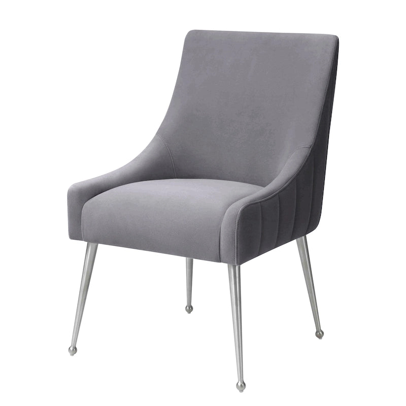 Chaise de salle à manger en velours avec dossier incurvé et pieds en acier inoxydable
