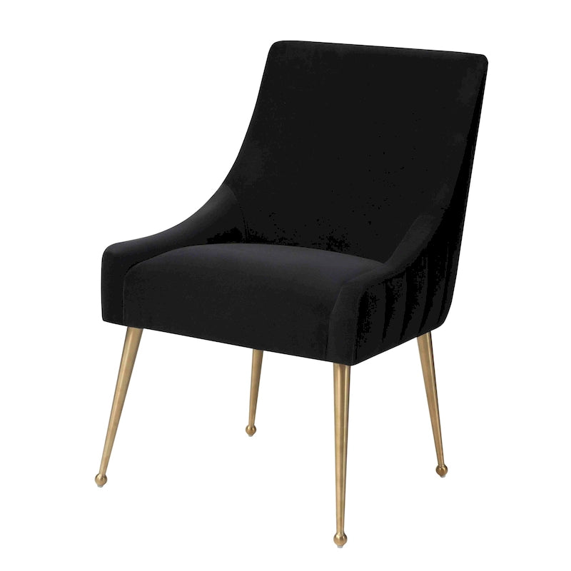 Chaise de salle à manger en velours avec dossier incurvé et pieds en acier inoxydable