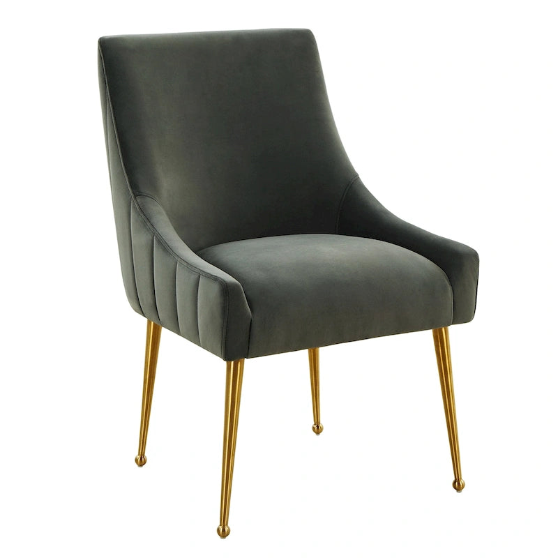 Chaise de salle à manger en velours avec dossier incurvé et pieds en acier inoxydable