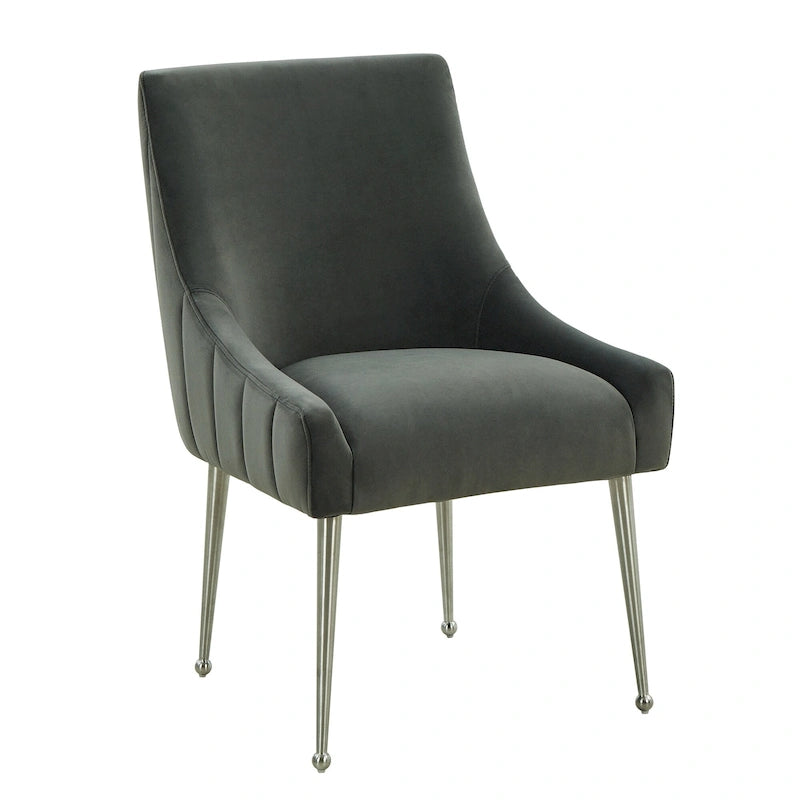Chaise de salle à manger en velours avec dossier incurvé et pieds en acier inoxydable