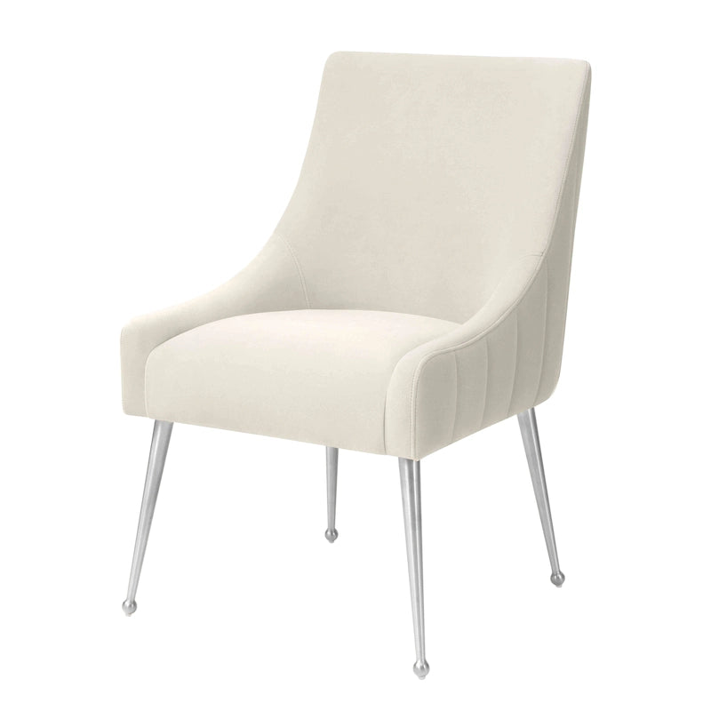 Chaise de salle à manger en velours avec dossier incurvé et pieds en acier inoxydable