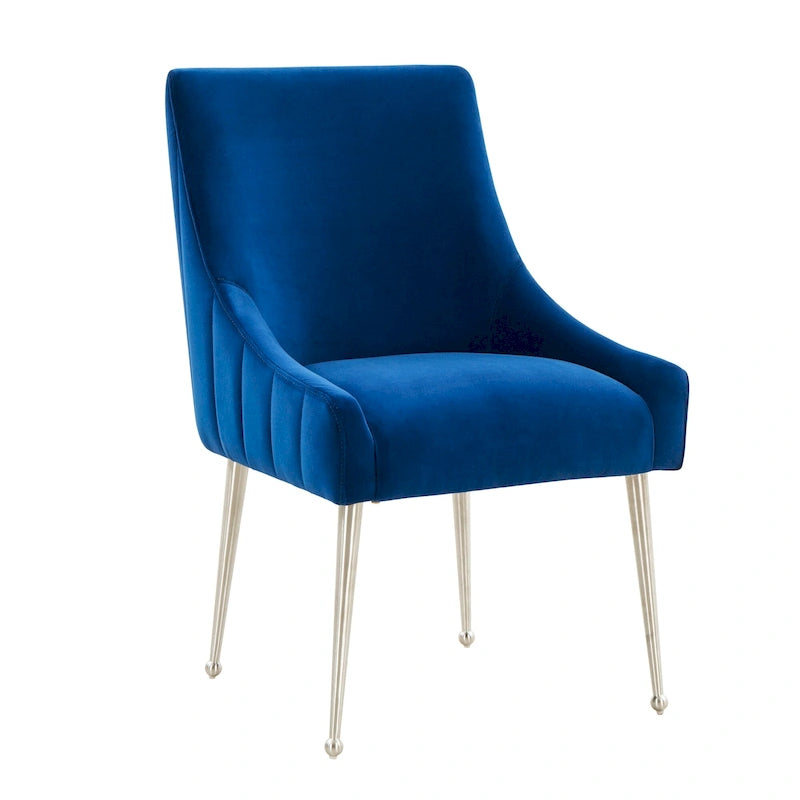 Chaise de salle à manger en velours avec dossier incurvé et pieds en acier inoxydable