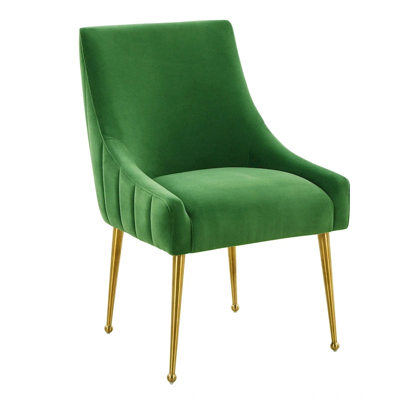 Chaise de salle à manger en velours avec dossier incurvé et pieds en acier inoxydable
