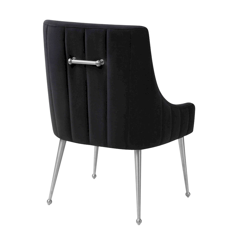 Chaise de salle à manger en velours avec dossier incurvé et pieds en acier inoxydable