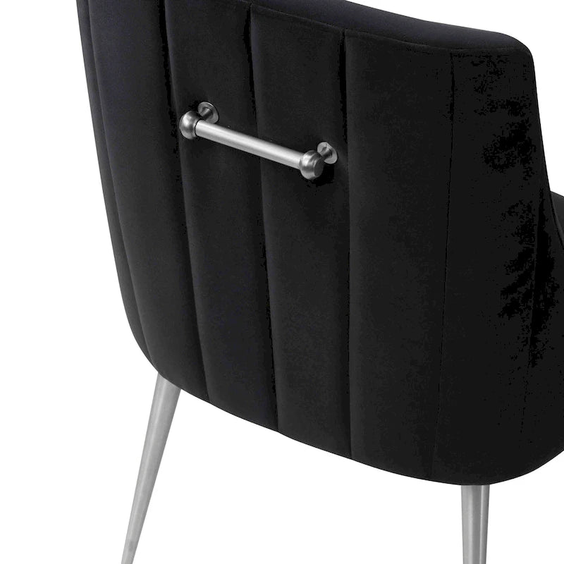 Chaise de salle à manger en velours avec dossier incurvé et pieds en acier inoxydable