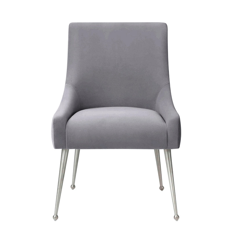 Chaise de salle à manger en velours avec dossier incurvé et pieds en acier inoxydable