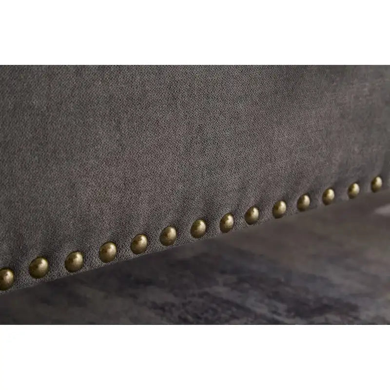 Banc de rangement capitonné avec boutonnage et pieds en bois massif — Banc de bout de lit et pouf