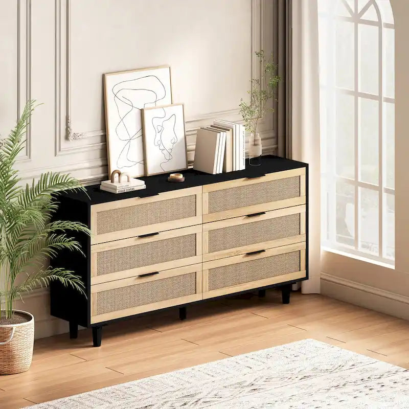 Commode de rangement à 6 tiroirs en rotin pour chambre et salon