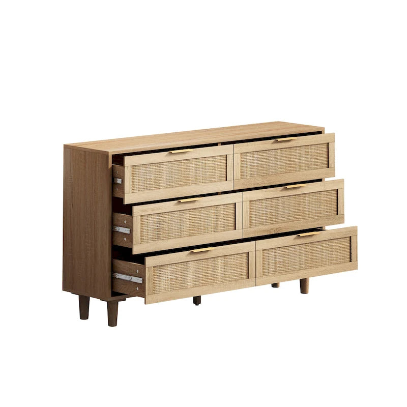 Commode de rangement à 6 tiroirs en rotin pour chambre et salon