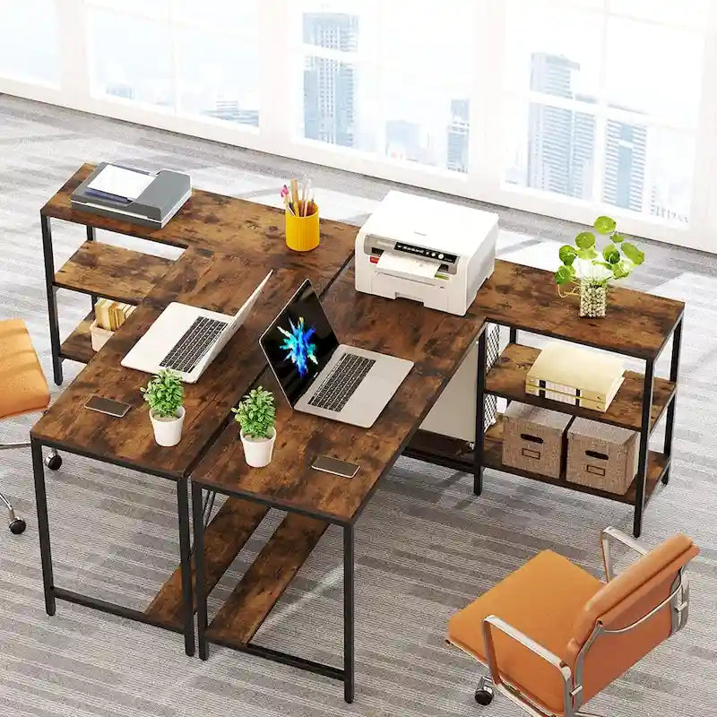 Bureau d'angle en L avec étagères de rangement réversibles pour bureau à domicile