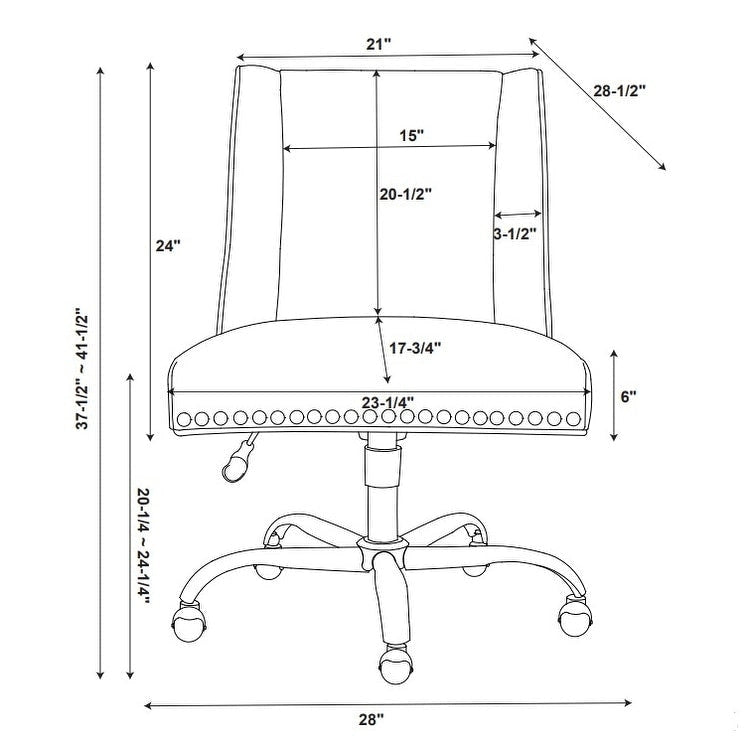 Chaise de bureau pivotante tapissée avec garniture cloutée