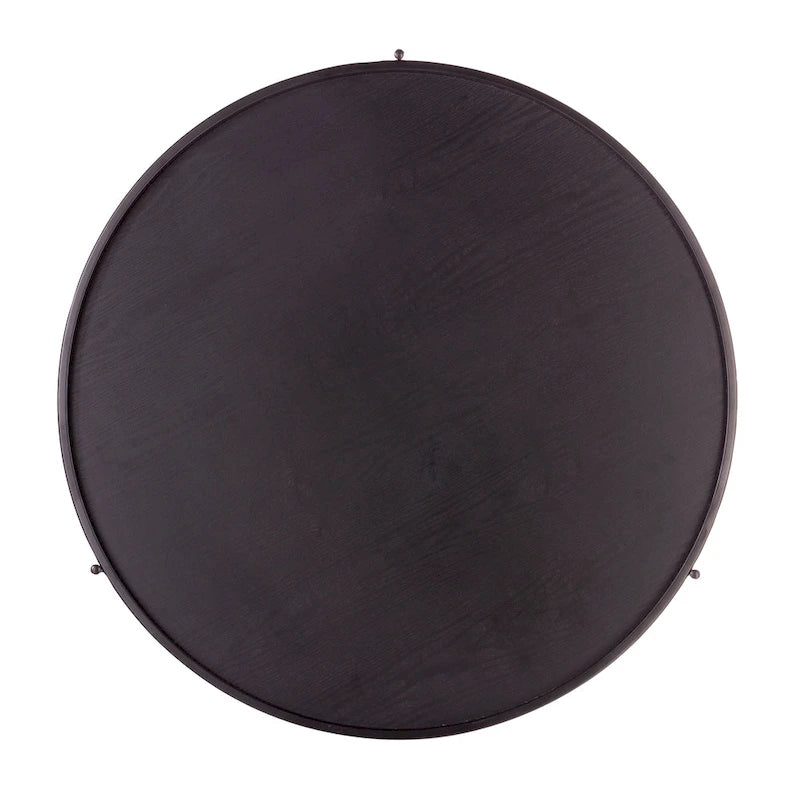 Table basse ronde de style ferme à deux niveaux avec détails imitation grain de bois