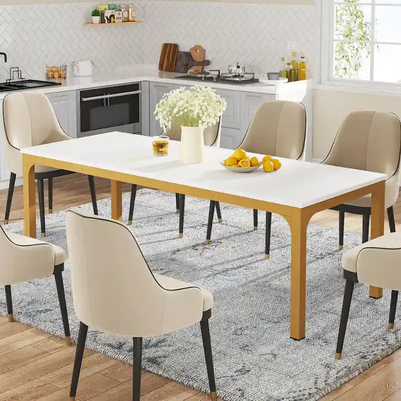 Table à manger rectangulaire industrielle avec pieds en métal robuste — 6 à 8 places