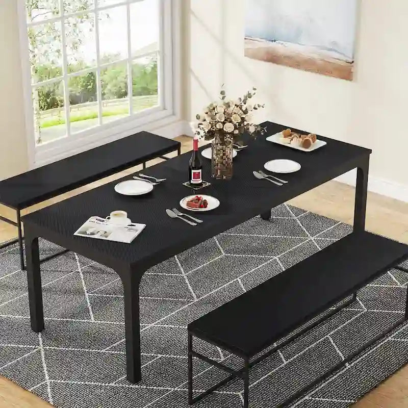Table à manger rectangulaire industrielle avec pieds en métal robuste — 6 à 8 places