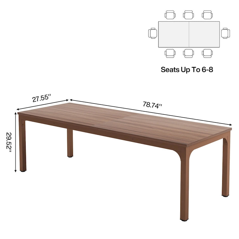 Table à manger rectangulaire industrielle avec pieds en métal robuste — 6 à 8 places