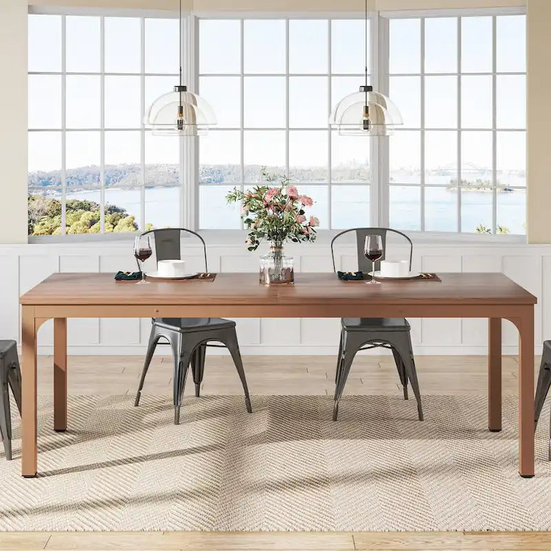 Table à manger rectangulaire industrielle avec pieds en métal robuste — 6 à 8 places