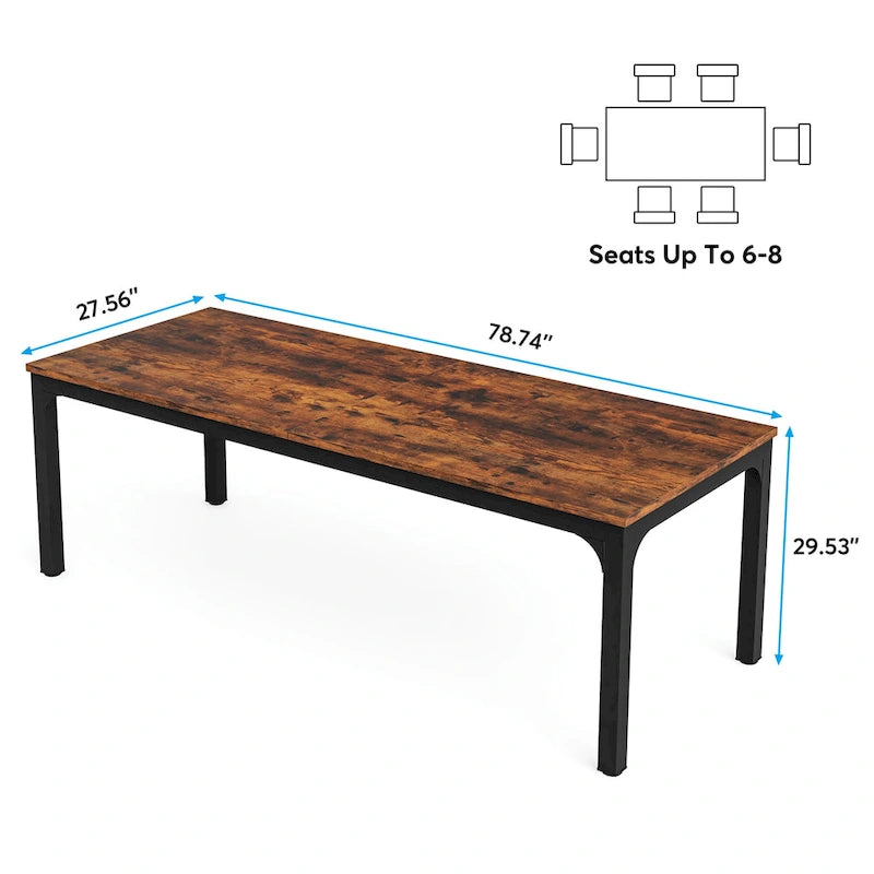 Table à manger rectangulaire industrielle avec pieds en métal robuste — 6 à 8 places
