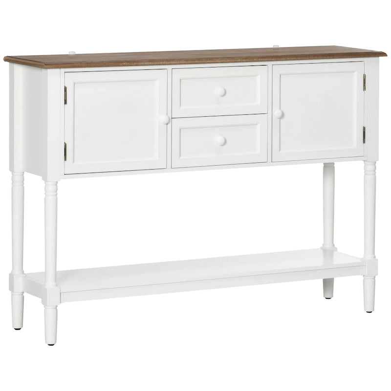 Console de style vintage avec 2 tiroirs, des portes d'armoire et une étagère inférieure — Blanc