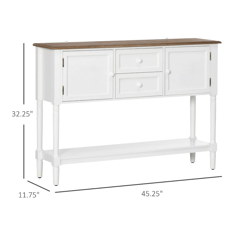 Console de style vintage avec 2 tiroirs, des portes d'armoire et une étagère inférieure — Blanc