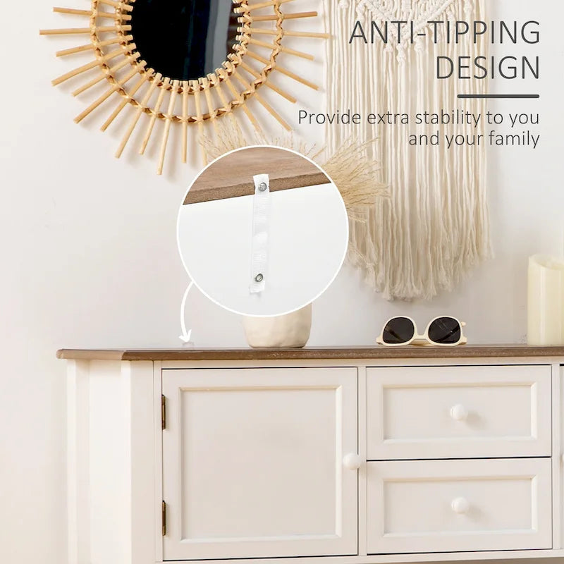 Console de style vintage avec 2 tiroirs, des portes d'armoire et une étagère inférieure — Blanc