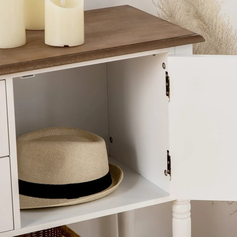 Console de style vintage avec 2 tiroirs, des portes d'armoire et une étagère inférieure — Blanc