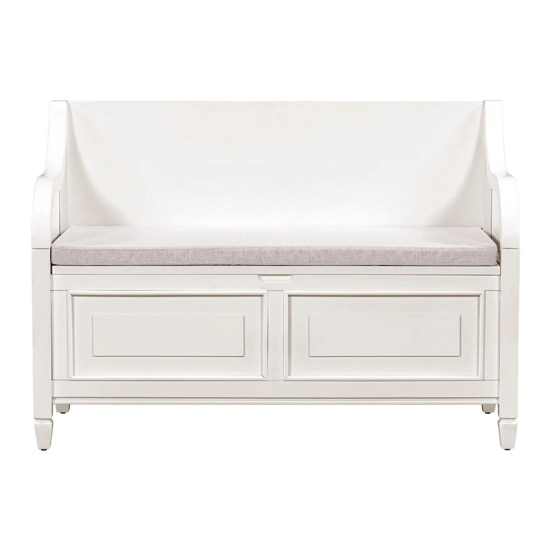 Banc de rangement rustique en bois massif avec compartiment caché et coussin amovible — Entrée et chambre à coucher