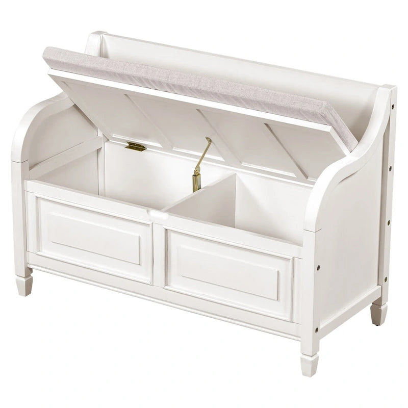 Banc de rangement rustique en bois massif avec compartiment caché et coussin amovible — Entrée et chambre à coucher