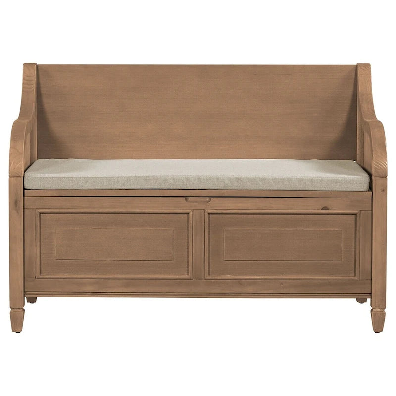 Banc de rangement rustique en bois massif avec compartiment caché et coussin amovible — Entrée et chambre à coucher