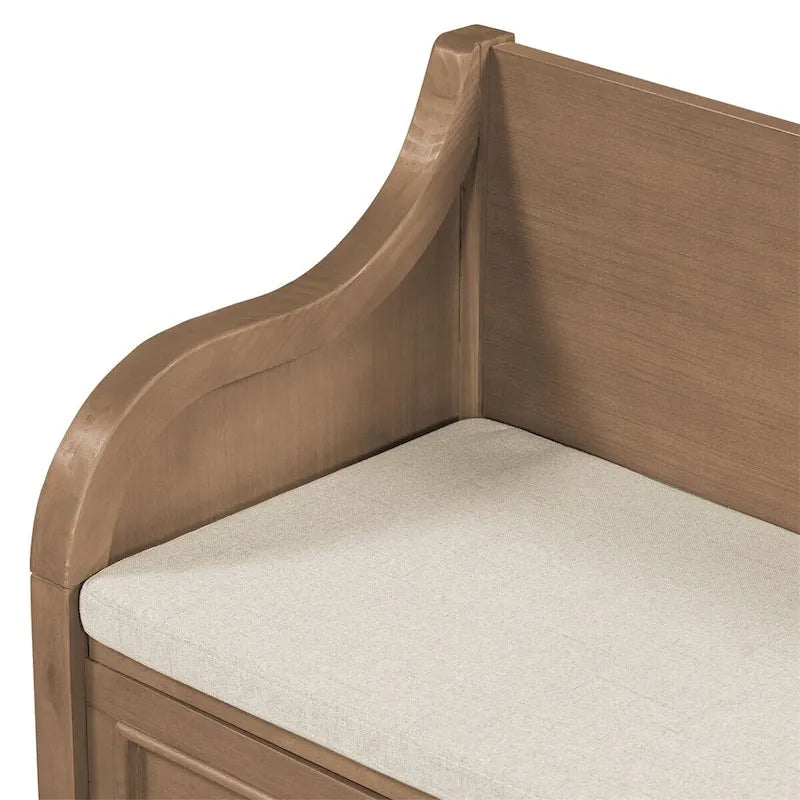 Banc de rangement rustique en bois massif avec compartiment caché et coussin amovible — Entrée et chambre à coucher