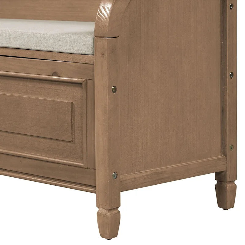 Banc de rangement rustique en bois massif avec compartiment caché et coussin amovible — Entrée et chambre à coucher