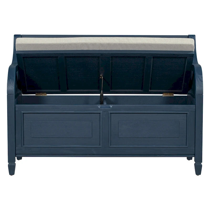 Banc de rangement rustique en bois massif avec compartiment caché et coussin amovible — Entrée et chambre à coucher
