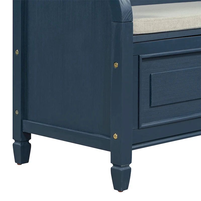 Banc de rangement rustique en bois massif avec compartiment caché et coussin amovible — Entrée et chambre à coucher