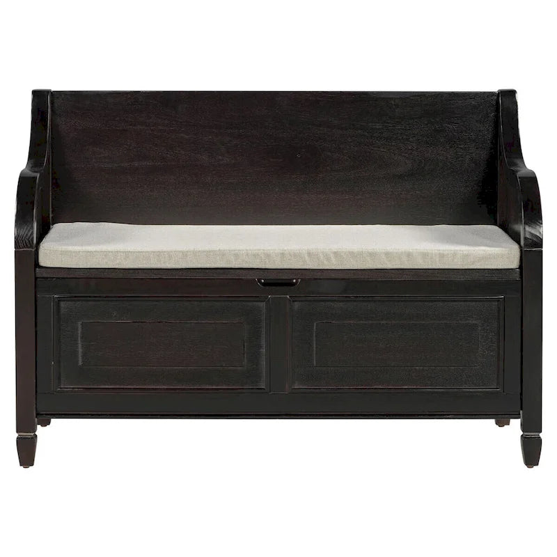 Banc de rangement rustique en bois massif avec compartiment caché et coussin amovible — Entrée et chambre à coucher