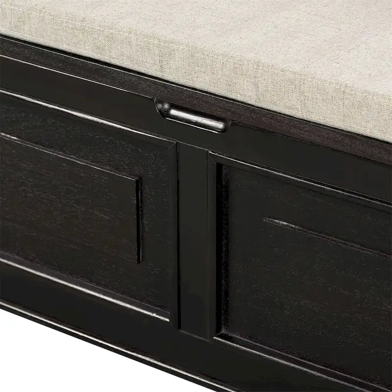 Banc de rangement rustique en bois massif avec compartiment caché et coussin amovible — Entrée et chambre à coucher