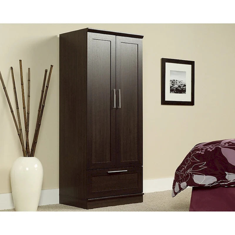 Armoire de rangement avec penderie, étagère réglable et tiroir inférieur — 4 finitions possibles